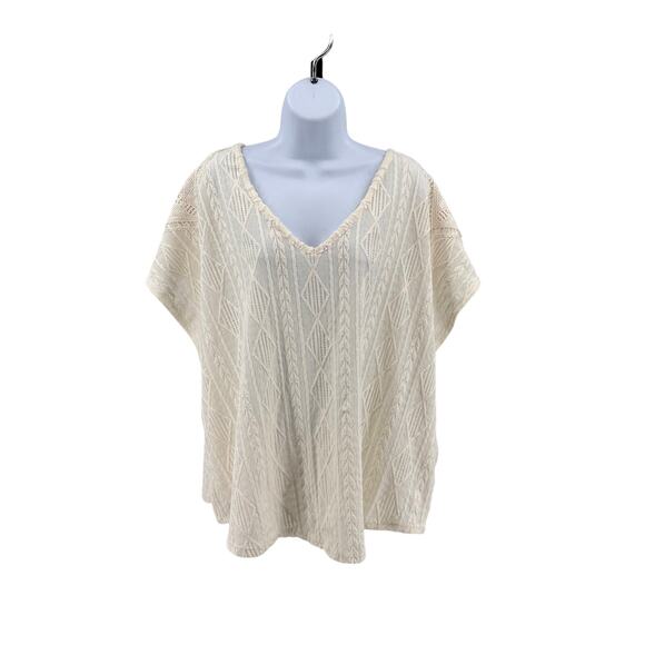 Rio & Rian V-Neck Textured Boho Minimalist WMNS 3X Plus White Loose Fit Shirt - Picture 1 of 8